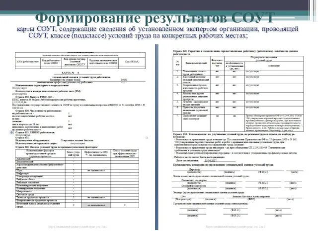 карты СОУТ, содержащие сведения об установленном экспертом организации, проводящей СОУТ,