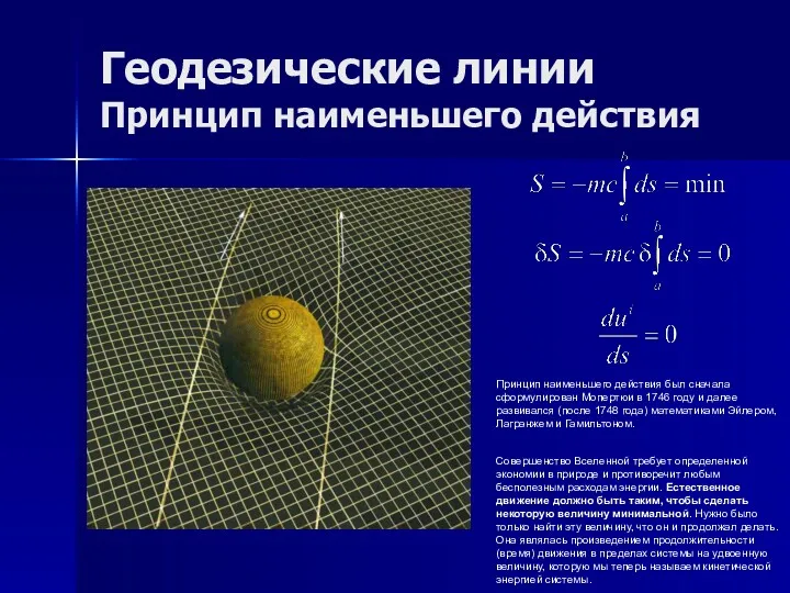 Геодезические линии Принцип наименьшего действия Принцип наименьшего действия был сначала