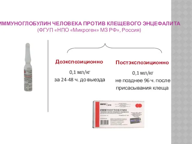 ИММУНОГЛОБУЛИН ЧЕЛОВЕКА ПРОТИВ КЛЕЩЕВОГО ЭНЦЕФАЛИТА (ФГУП «НПО «Микроген» МЗ РФ»,