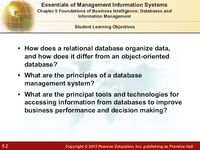 Student Learning Objectives Essentials of Management Information Systems Chapter 5