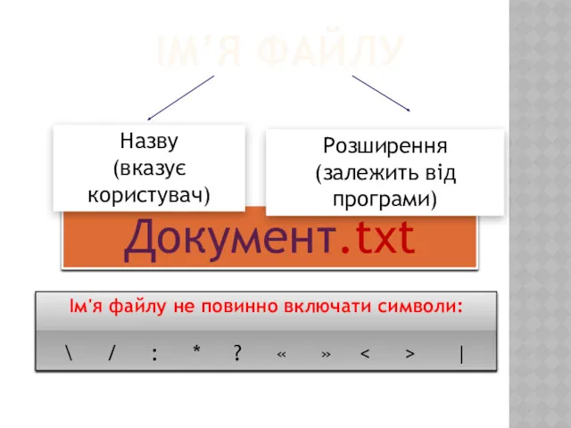 ІМ’Я ФАЙЛУ Документ.txt Ім'я файлу не повинно включати символи: \