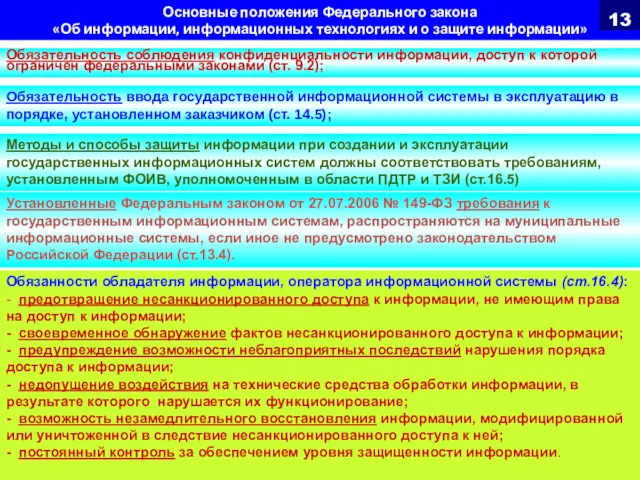 Основные положения Федерального закона «Об информации, информационных технологиях и о