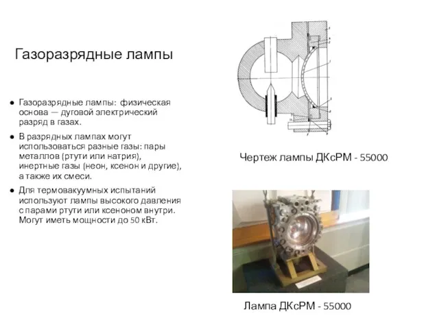 Газоразрядные лампы Газоразрядные лампы: физическая основа — дуговой электрический разряд