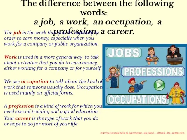 The difference between the following words: a job, a work,