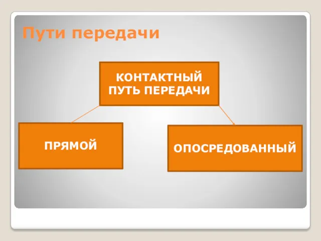 Пути передачи КОНТАКТНЫЙ ПУТЬ ПЕРЕДАЧИ ПРЯМОЙ ОПОСРЕДОВАННЫЙ