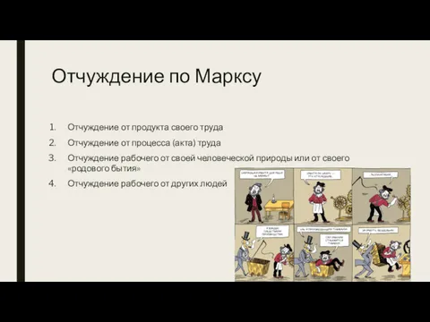 Отчуждение по Марксу Отчуждение от продукта своего труда Отчуждение от