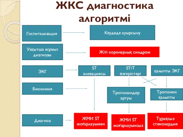 ЖКС диагностика алгоритмі Госпитализация Кеудеде ауырсыну Уақытша жұмыс диагнозы Жіті