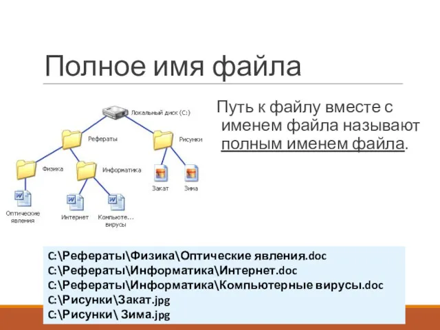 Полное имя файла Путь к файлу вместе с именем файла