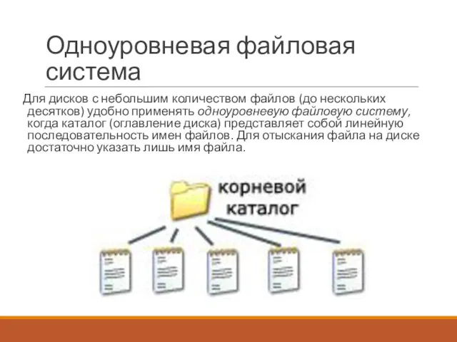 Одноуровневая файловая система Для дисков с небольшим количеством файлов (до