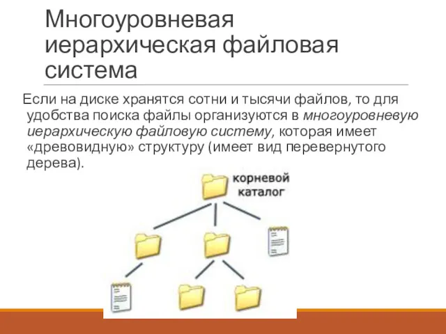 Многоуровневая иерархическая файловая система Если на диске хранятся сотни и