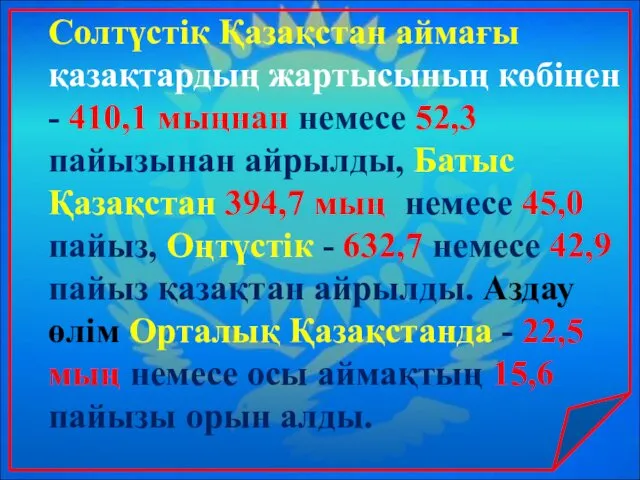 Солтүстік Қазақстан аймағы қазақтардың жартысының көбінен - 410,1 мыңнан немесе