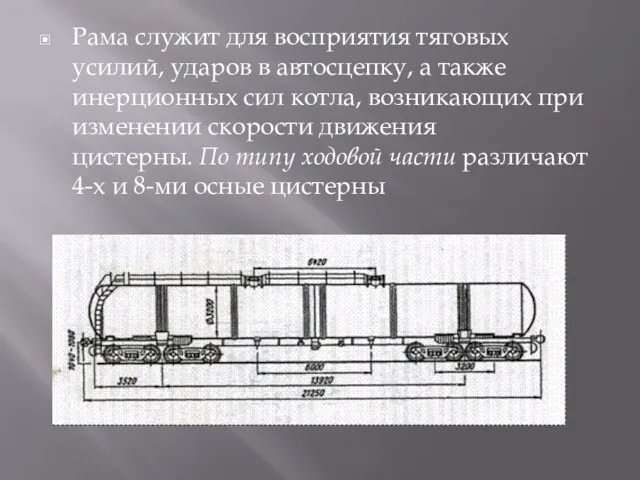 Рама служит для восприятия тяговых усилий, ударов в автосцепку, а