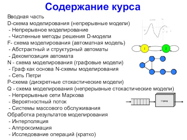 Содержание курса Вводная часть D-схема моделирования (непрерывные модели) - Непрерывное