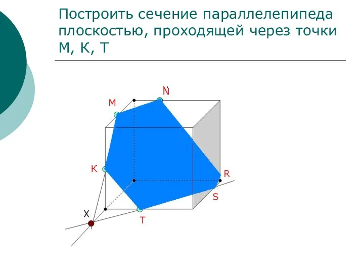 Построить сечение параллелепипеда плоскостью, проходящей через точки М, К, Т М К Т