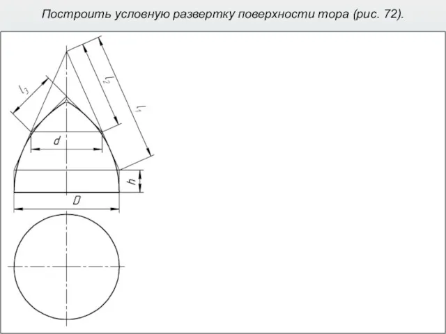 Построить условную развертку поверхности тора (рис. 72).