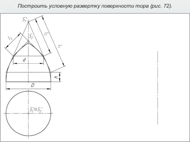 Построить условную развертку поверхности тора (рис. 72).