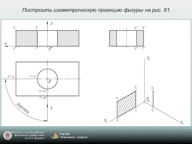 Построить изометрическую проекцию фигуры на рис. 81.