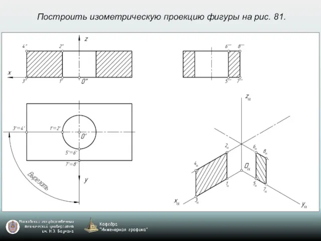 Построить изометрическую проекцию фигуры на рис. 81.