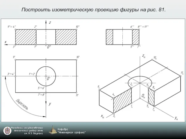 Построить изометрическую проекцию фигуры на рис. 81.