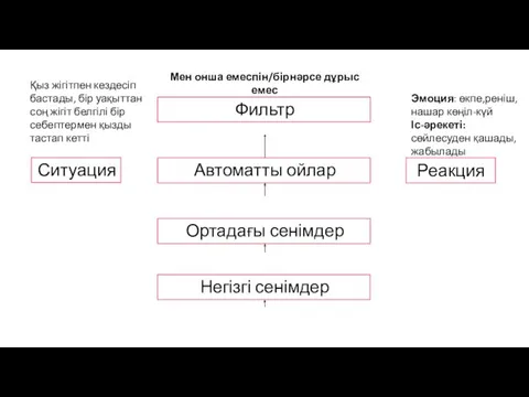 Ситуация Реакция Автоматты ойлар Ортадағы сенімдер Негізгі сенімдер Фильтр Қыз