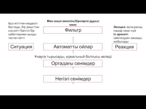 Ситуация Реакция Автоматты ойлар Ортадағы сенімдер Негізгі сенімдер Фильтр Қыз