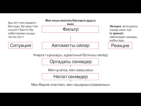 Ситуация Реакция Автоматты ойлар Ортадағы сенімдер Негізгі сенімдер Фильтр Қыз