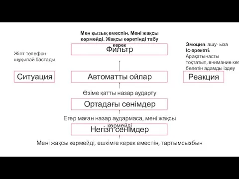 Ситуация Реакция Автоматты ойлар Ортадағы сенімдер Негізгі сенімдер Фильтр Жігіт