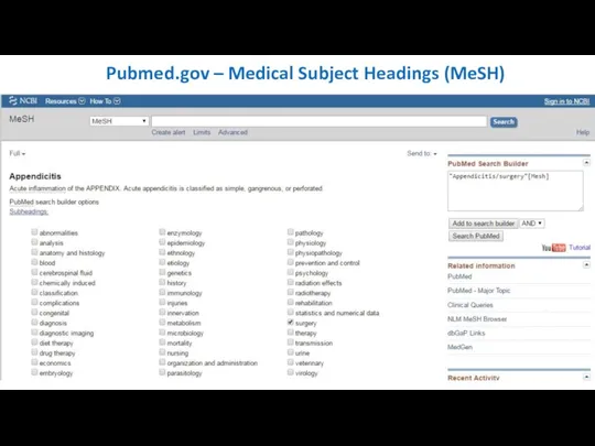 Pubmed.gov – Medical Subject Headings (MeSH)