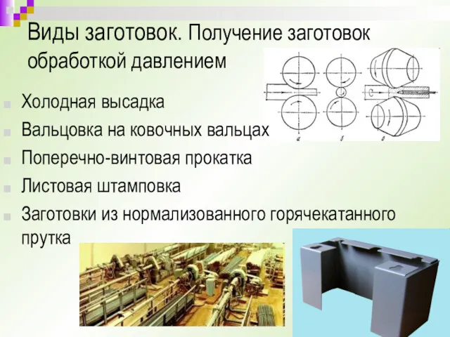 Виды заготовок. Получение заготовок обработкой давлением Холодная высадка Вальцовка на