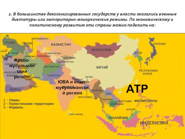 2. В большинстве деколонизированных государств у власти оказались военные диктатуры