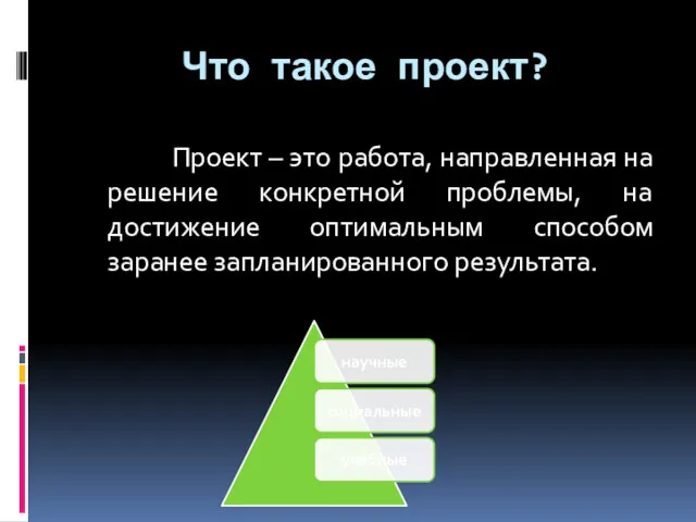 Что такое проект? Проект – это работа, направленная на решение