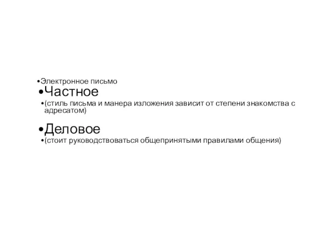 Электронное письмо Частное (стиль письма и манера изложения зависит от