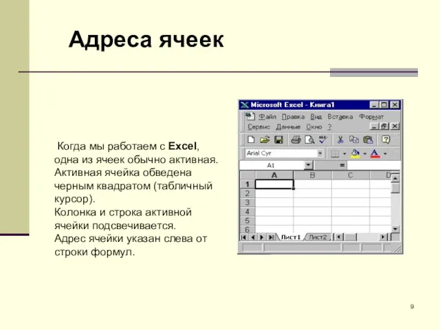 Когда мы работаем с Excel, одна из ячеек обычно активная.