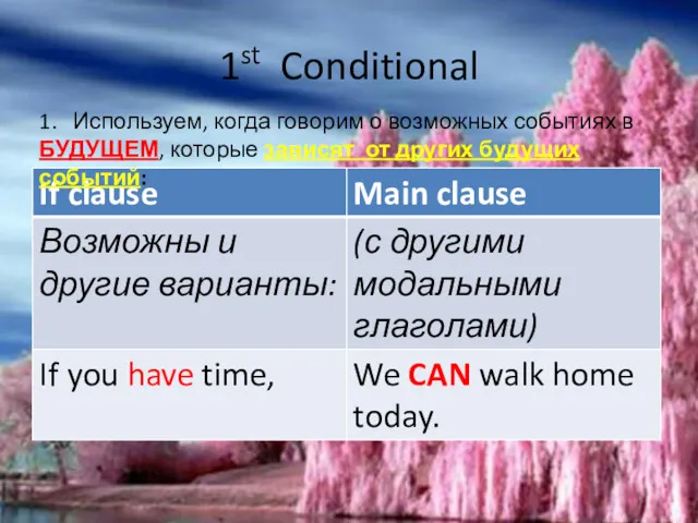 1st Conditional 1. Используем, когда говорим о возможных событиях в