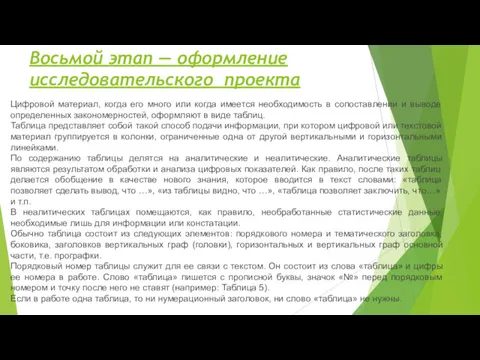 Восьмой этап — оформление исследовательского проекта Цифровой материал, когда его