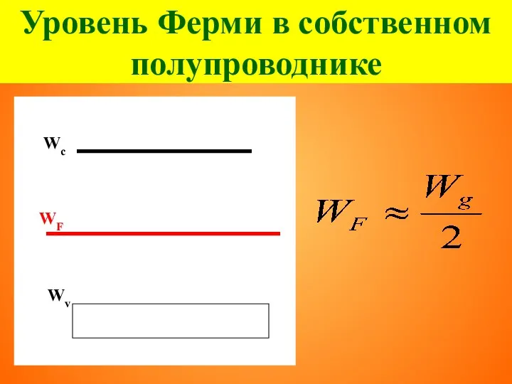 Уровень Ферми в собственном полупроводнике Wc Wv