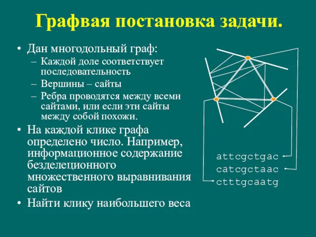 Графвая постановка задачи. Дан многодольный граф: Каждой доле соответствует последовательность