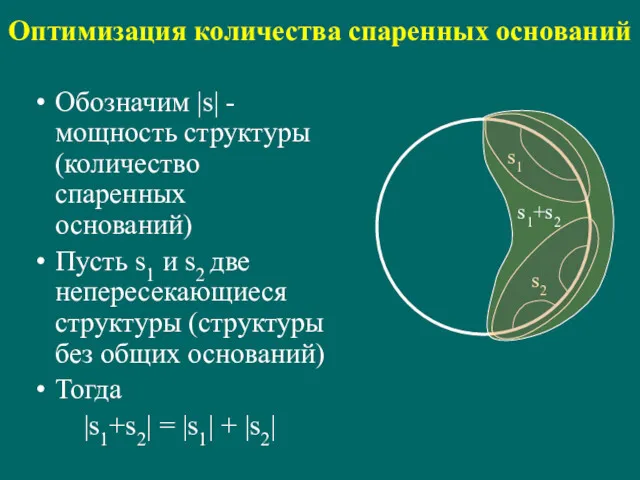 Оптимизация количества спаренных оснований Обозначим |s| - мощность структуры (количество