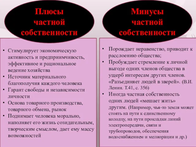 Стимулирует экономическую активность и предприимчивость, эффективное и рациональное ведение хозяйства