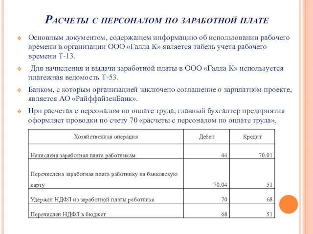 Расчеты с персоналом по заработной плате Основным документом, содержащем информацию