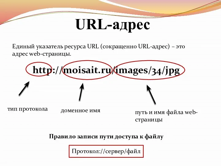 URL-адрес Единый указатель ресурса URL (сокращенно URL-адрес) – это адрес