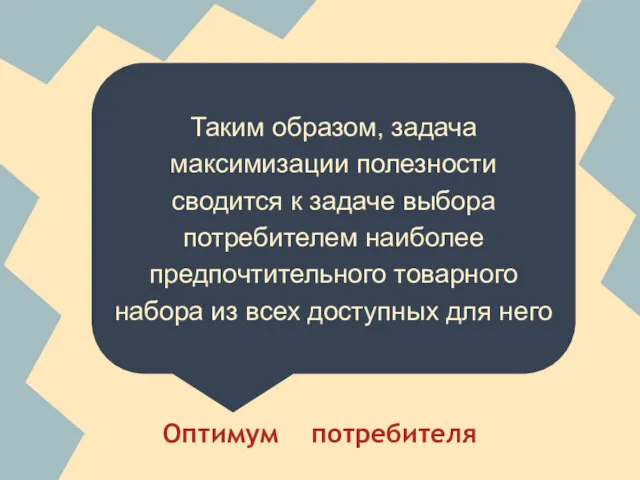 Оптимум потребителя Таким образом, задача максимизации полезности сводится к задаче