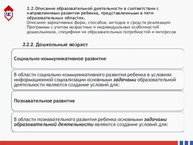 2.2.Описание образовательной деятельности в соответствии с направлениями развития ребенка, представленными