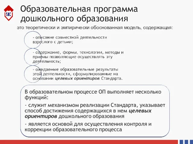 Образовательная программа дошкольного образования это теоретически и эмпирически обоснованная модель, содержащая: