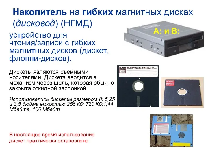 Накопитель на гибких магнитных дисках (дисковод) (НГМД) устройство для чтения/записи