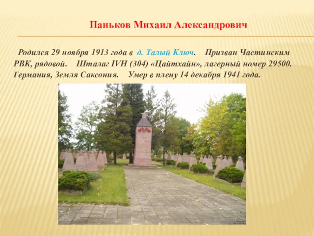 Паньков Михаил Александрович Родился 29 ноября 1913 года в д.