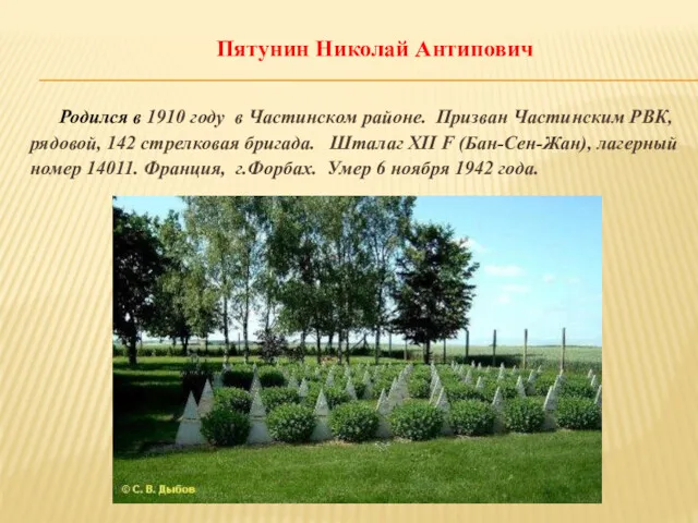 Пятунин Николай Антипович Родился в 1910 году в Частинском районе.