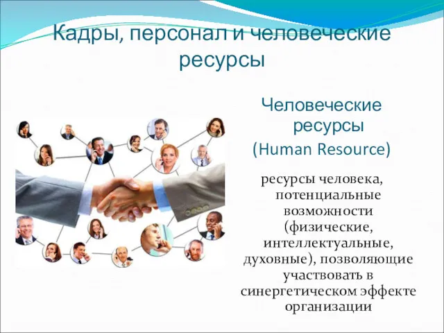 Кадры, персонал и человеческие ресурсы Человеческие ресурсы (Human Resource) ресурсы
