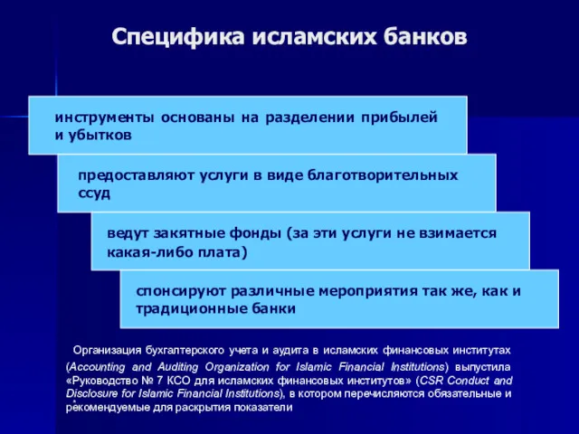 * Специфика исламских банков Организация бухгалтерского учета и аудита в