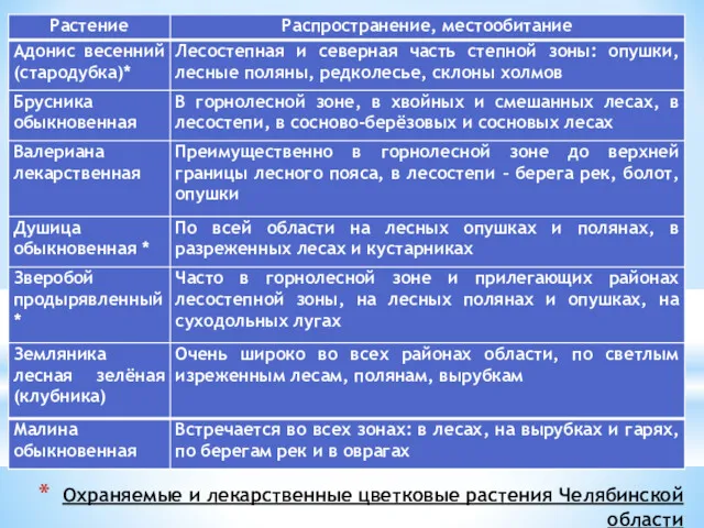 Охраняемые и лекарственные цветковые растения Челябинской области